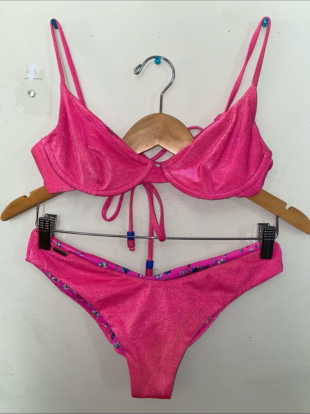 Maaji Bright Shimmer Pink Tie-Front Bikini Set